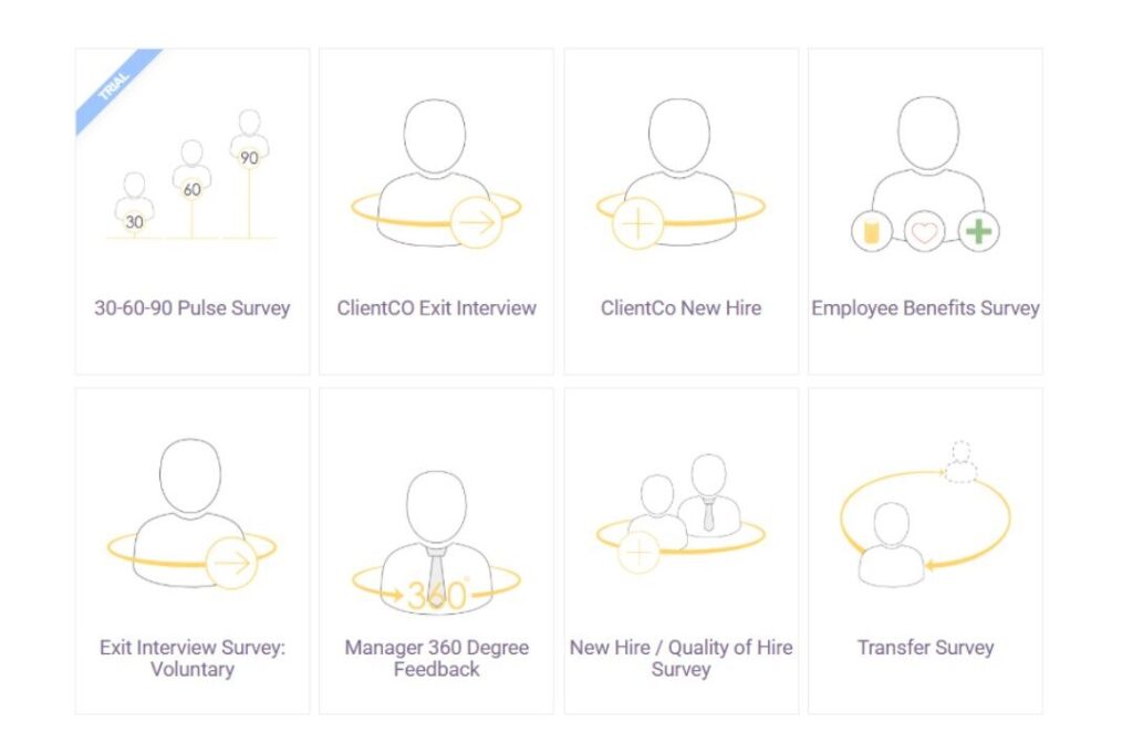 Sample list of TalentPulse employee surveys